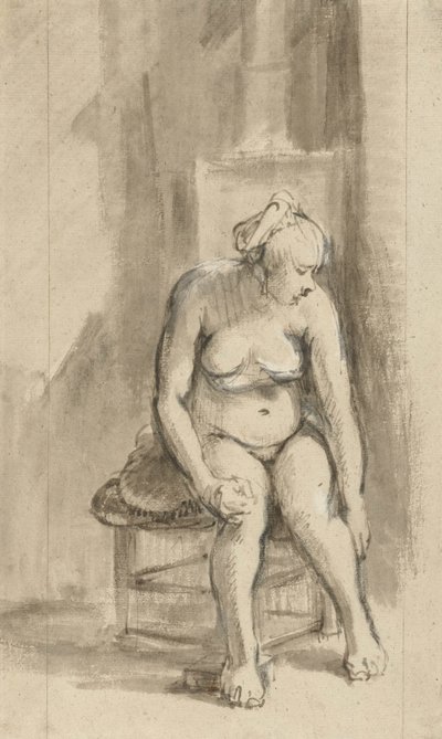 Nude Woman Seated by a Stove, c.1660-62 by Rembrandt van Rijn